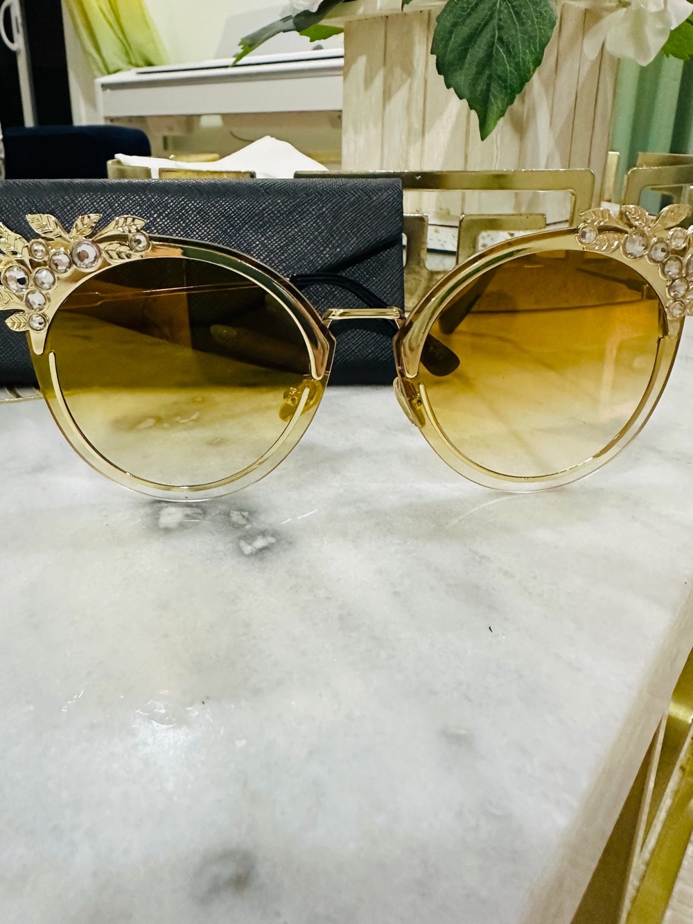 Gold-Tone Embellished Cat-Eye Sunglasses — Women Accessories